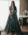 Bottle Green 9000 Velvet lehenga with cording and sequins embroidery