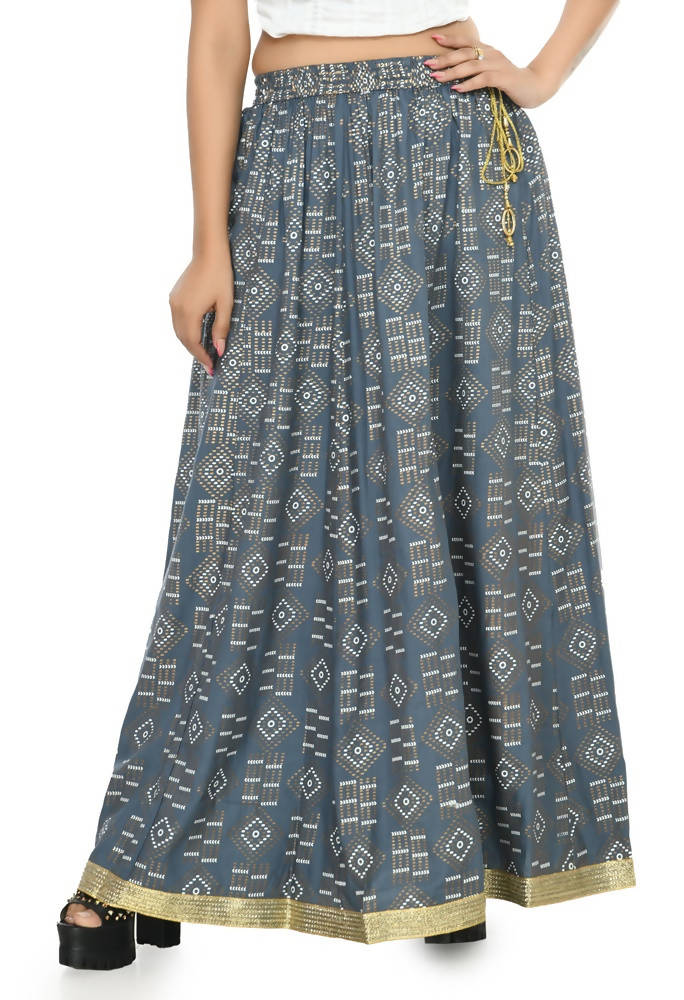 Moeza Grey Printed Cotton Lehenga Lancha 40 Inch Length