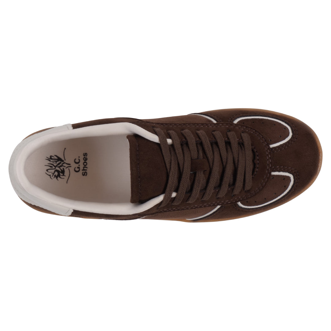 Women's Milan Brown Suede-Like Lace-Up Retro Casual Sneaker - Image 3
