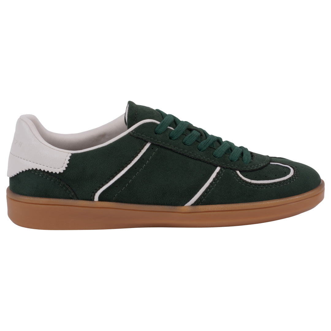 Women's Milan Green Lace-Up Sneakers with Suede-Like Finish - Image 2