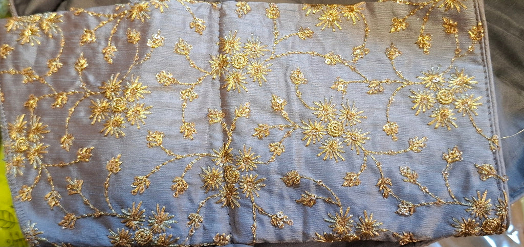 Ash Grey Satin Embroidered Readymade Blouse with Gold Detailing
