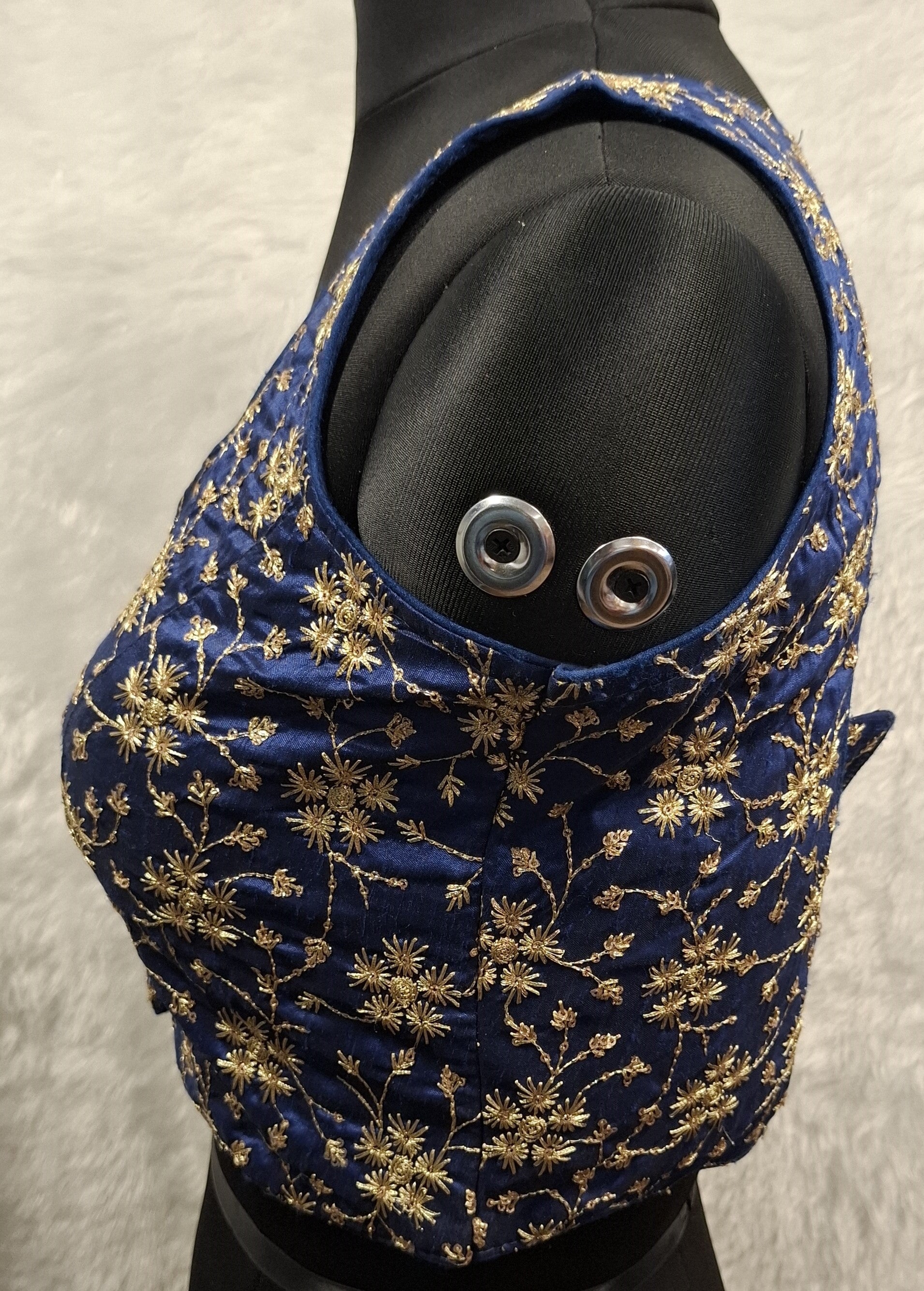 Cobalt Blue Readymade Blouse with Golden All Over Embroidery