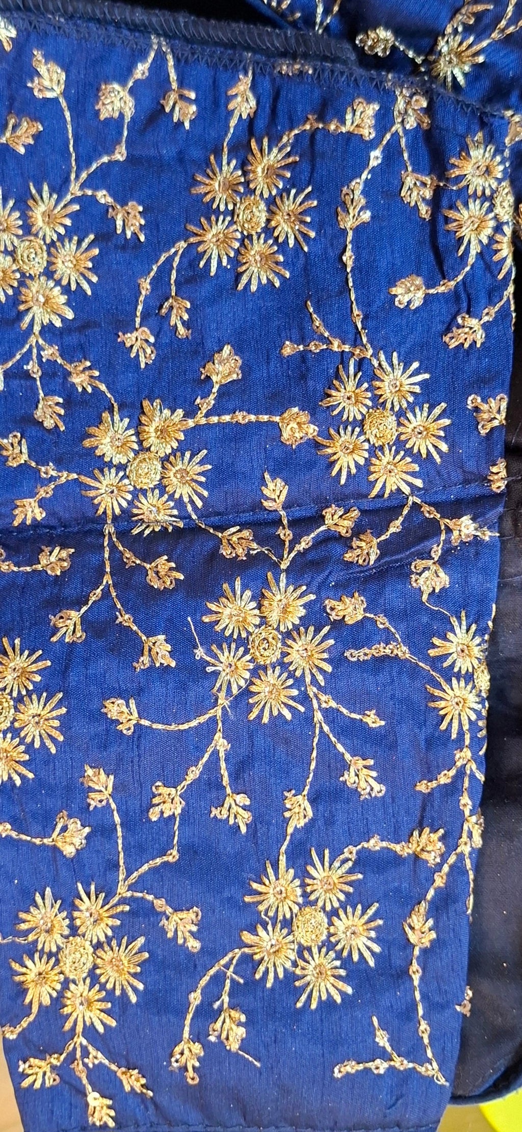Cobalt Blue Readymade Blouse with Golden All Over Embroidery