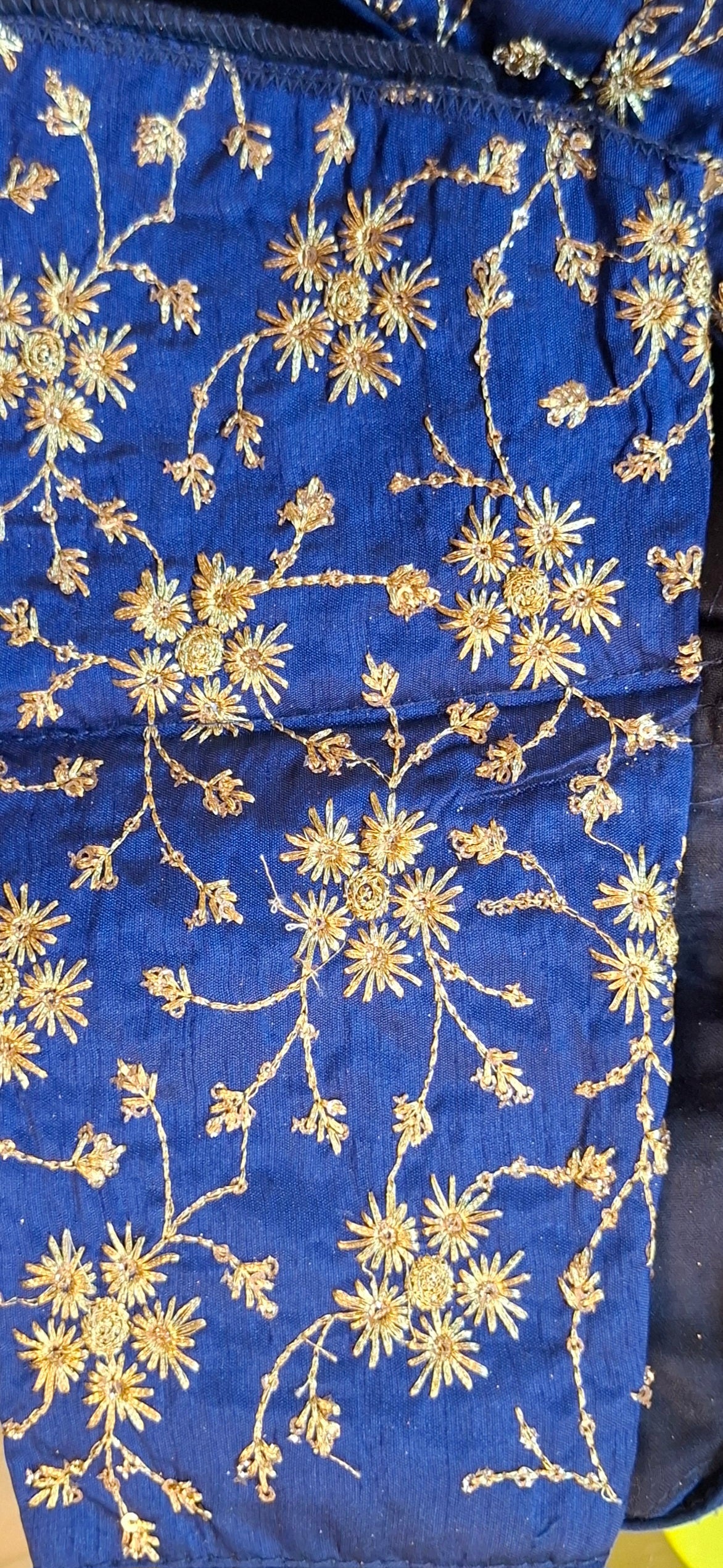 Cobalt Blue Readymade Blouse with Golden All Over Embroidery