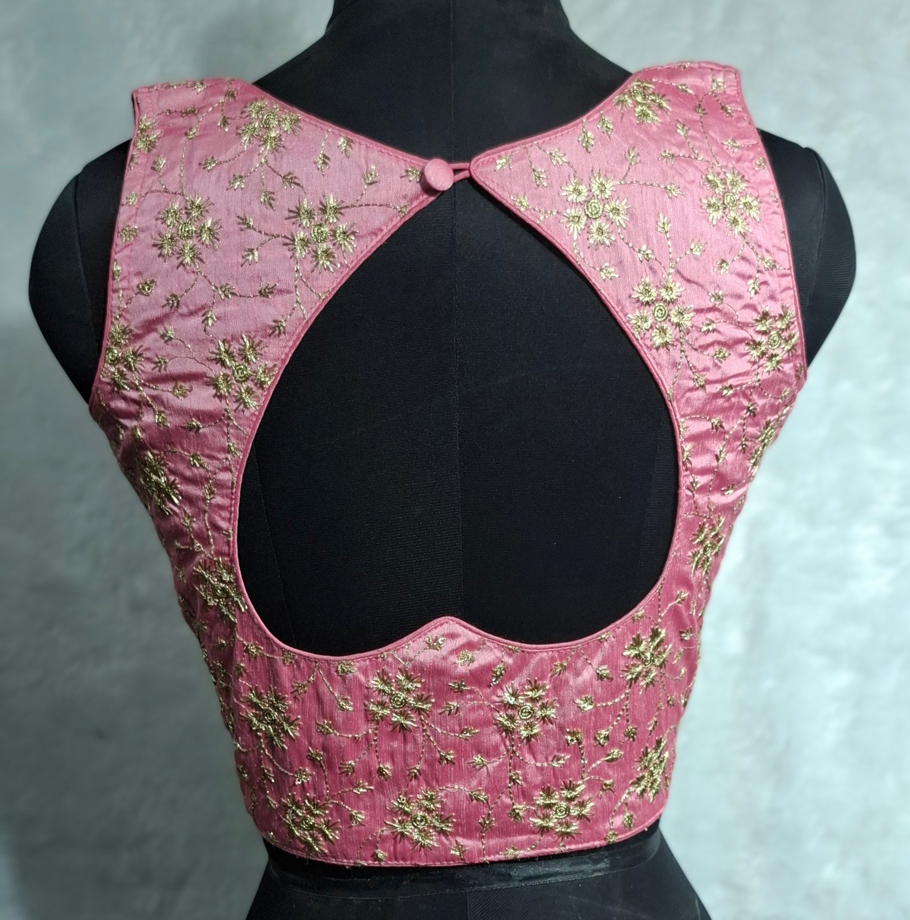 Pink Golden Embroidered Readymade Blouse with Sweetheart Neckline