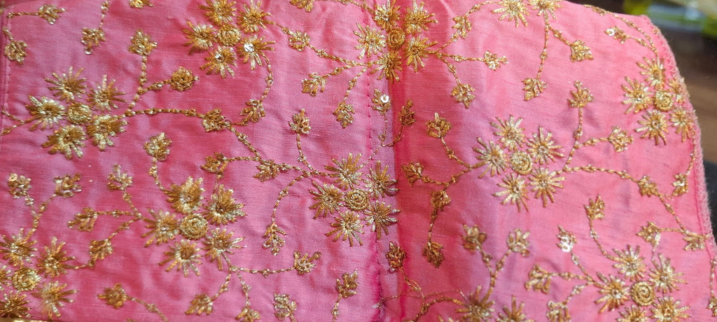 Pink Golden Embroidered Readymade Blouse with Sweetheart Neckline