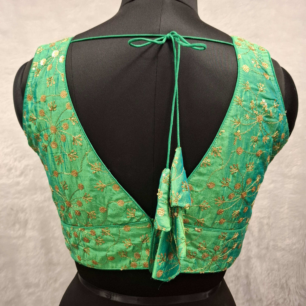Green Twin Tone Sequins Embroidered Readymade Blouse