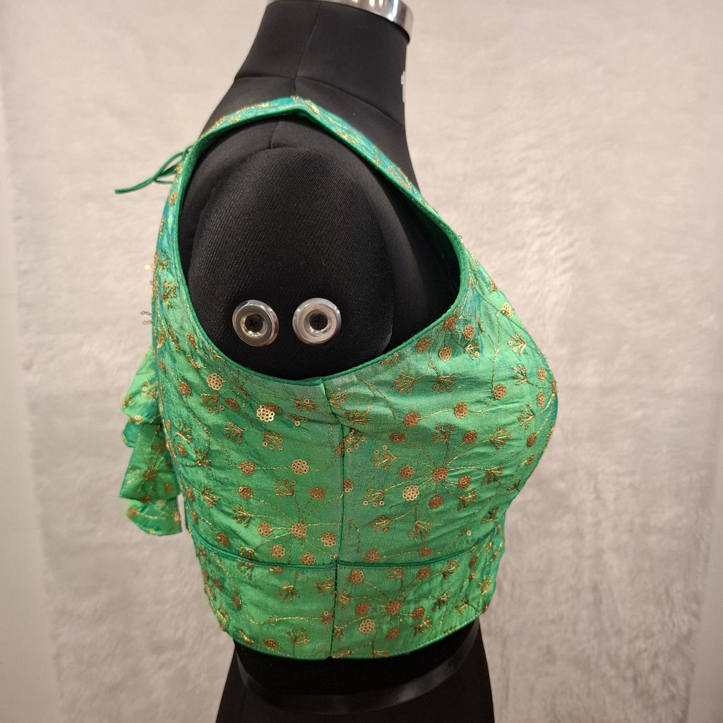 Green Twin Tone Sequins Embroidered Readymade Blouse