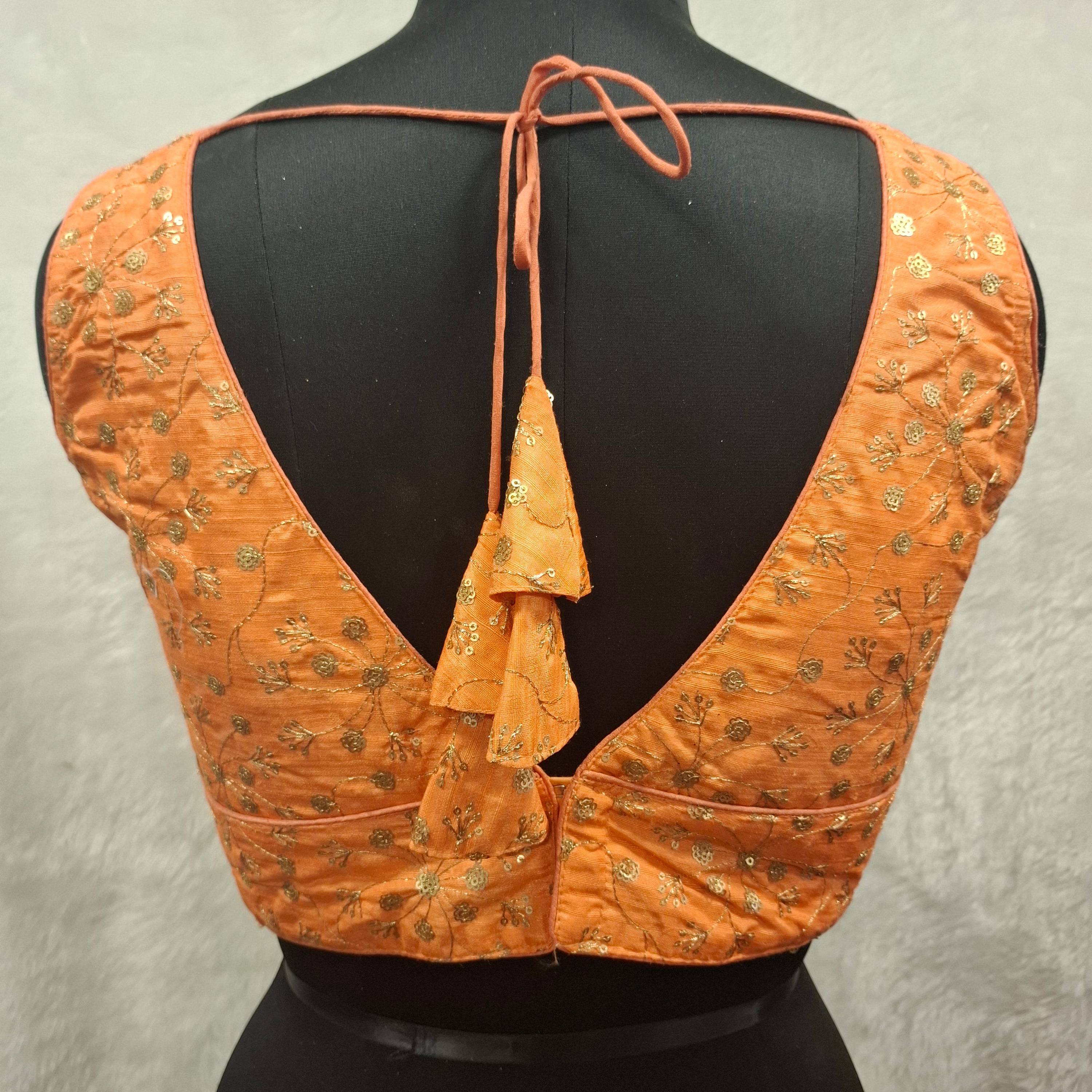 Orange Twin Tone Readymade Blouse with Golden All Over Sequins