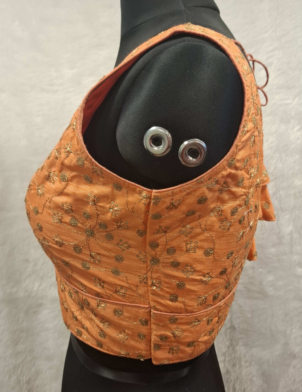 Orange Twin Tone Readymade Blouse with Golden All Over Sequins