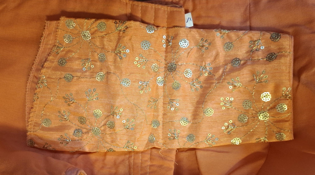 Orange Twin Tone Readymade Blouse with Golden All Over Sequins