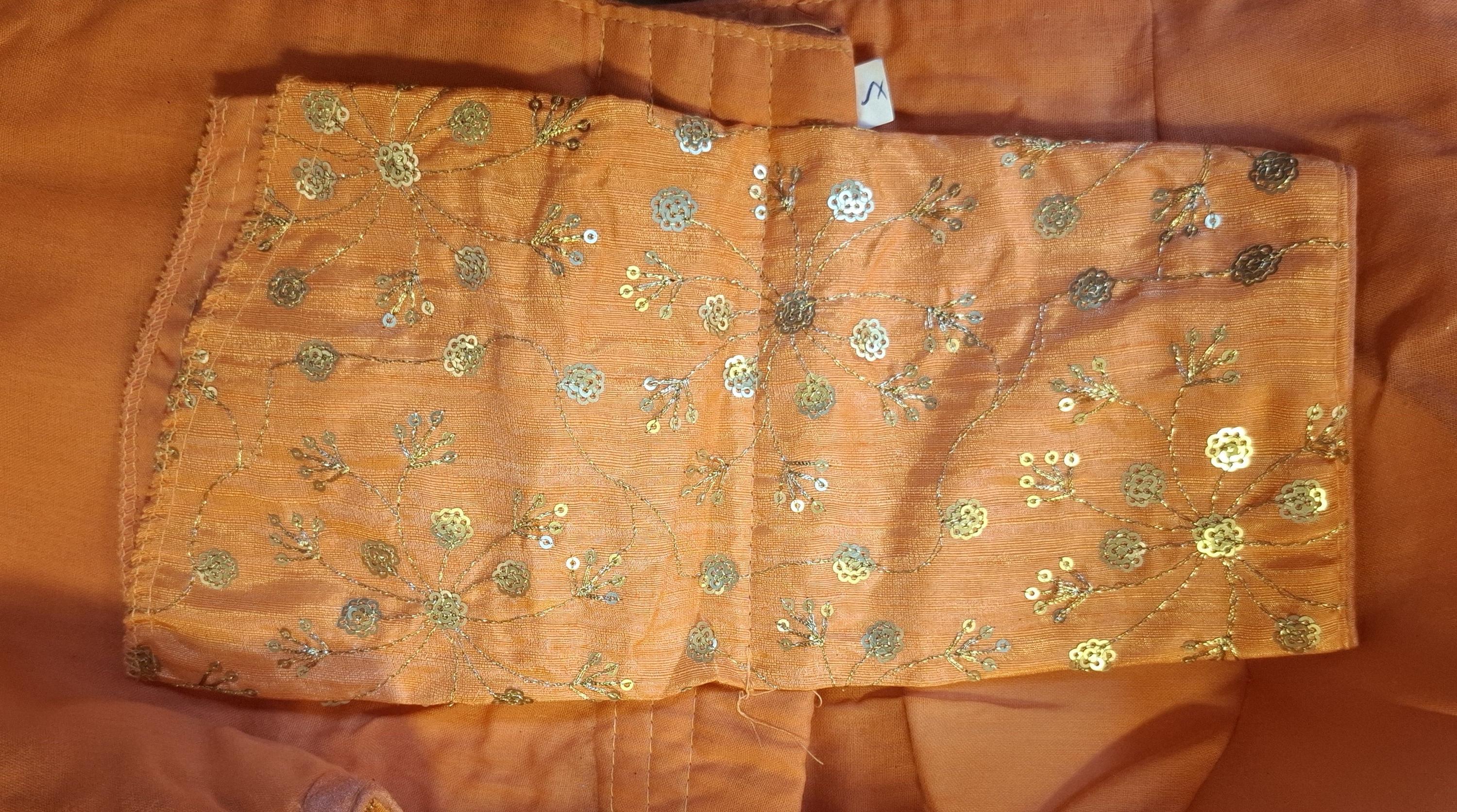 Orange Twin Tone Readymade Blouse with Golden All Over Sequins