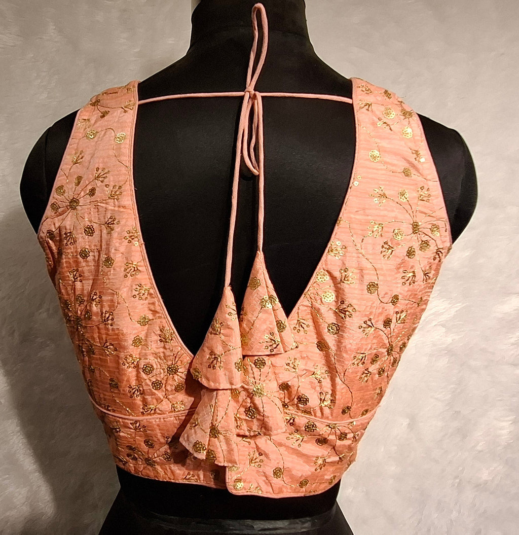Peach Twin-Tone Readymade Blouse with All-Over Golden Sequins