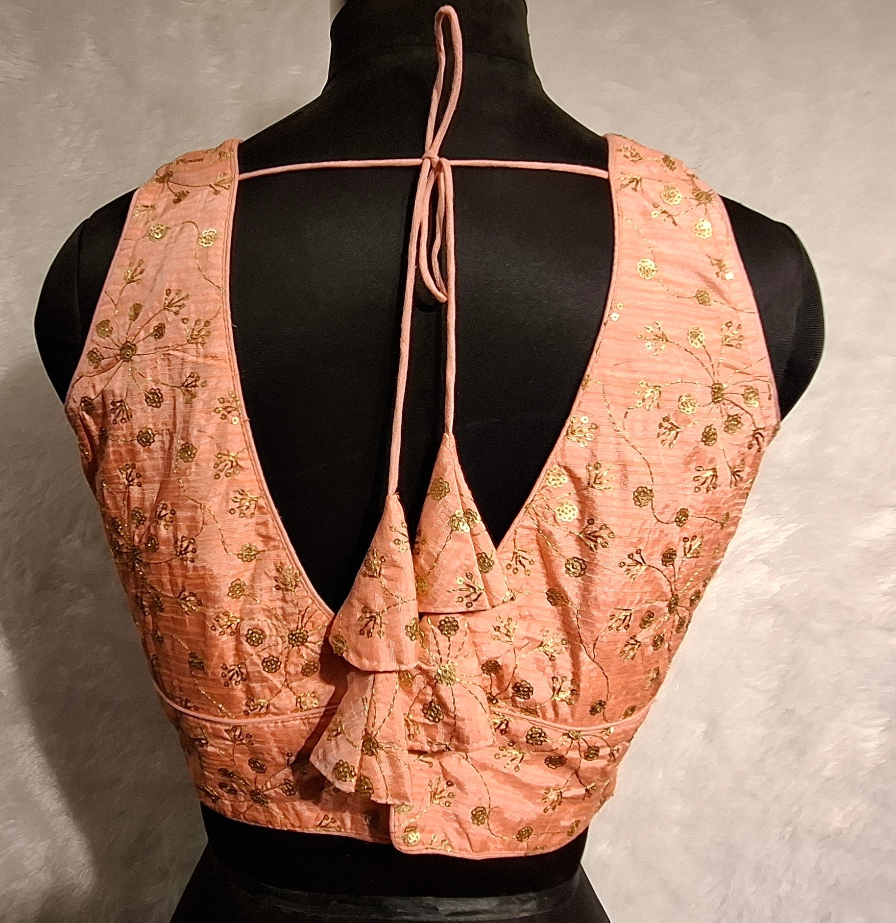 Peach Twin-Tone Readymade Blouse with All-Over Golden Sequins