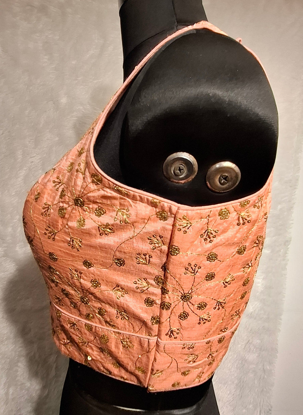 Peach Twin-Tone Readymade Blouse with All-Over Golden Sequins