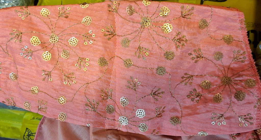 Peach Twin-Tone Readymade Blouse with All-Over Golden Sequins