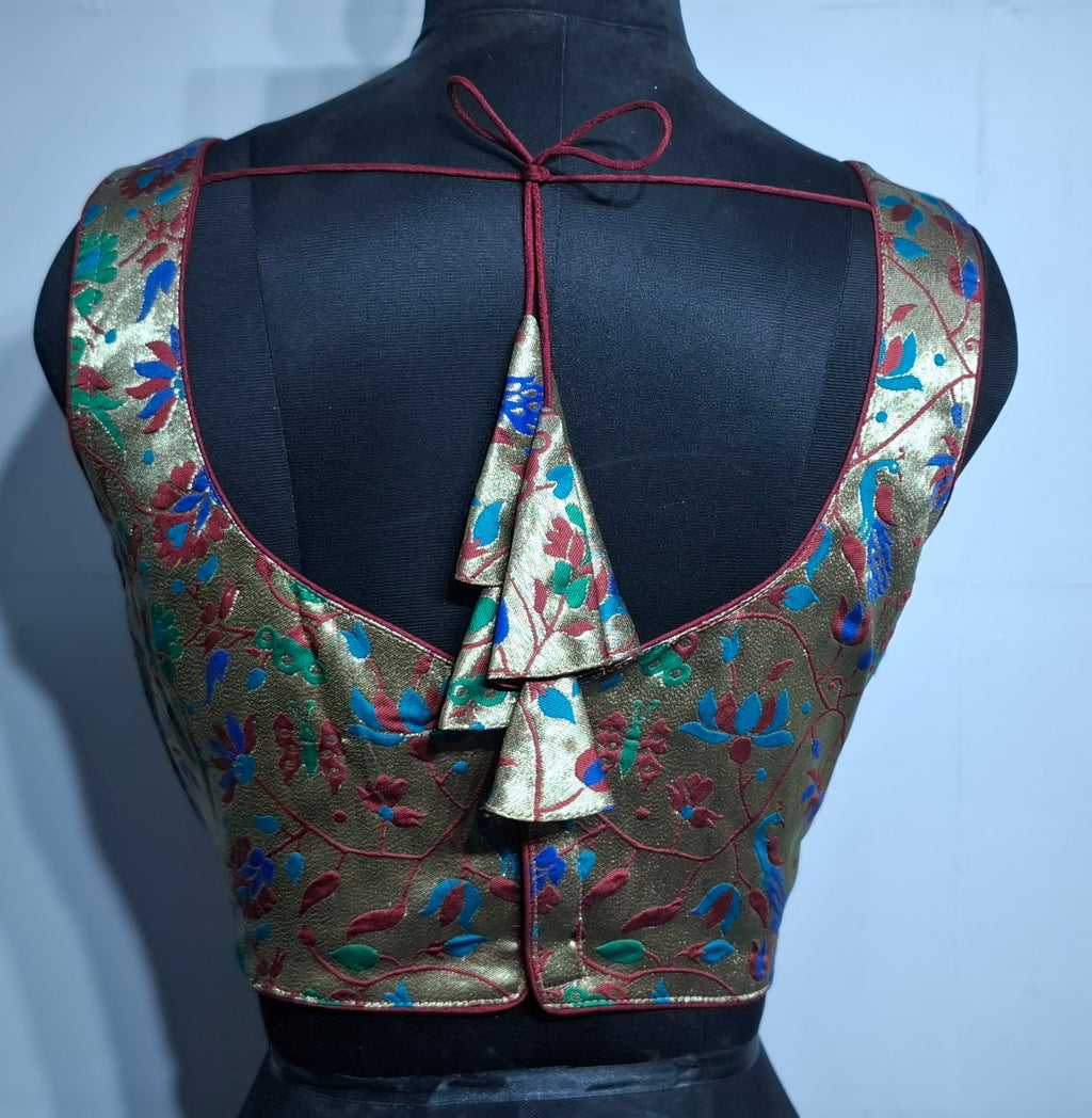 Maroon Jacquard Weave Multi Color Paithani Readymade Blouse