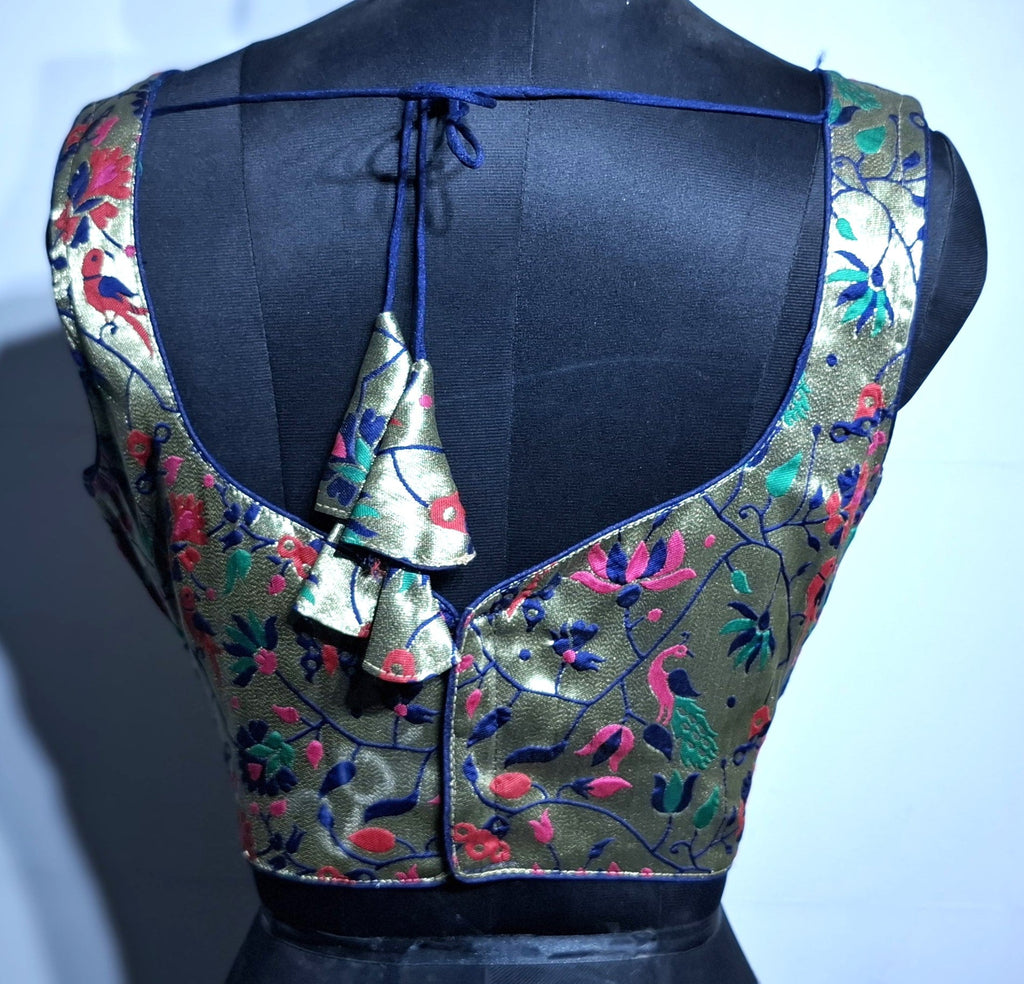 Navy Blue Jacquard Paithani Weave Readymade Blouse