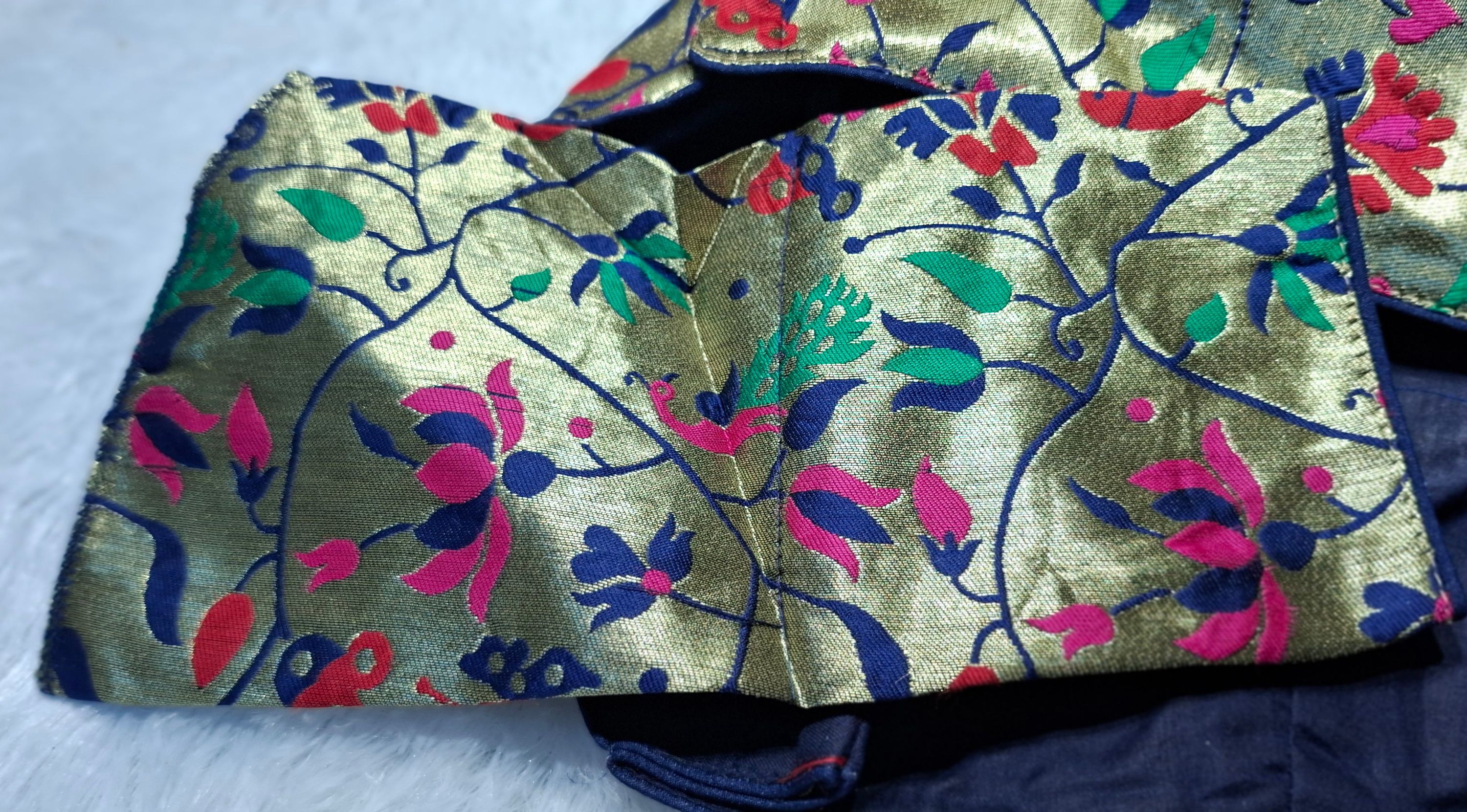 Navy Blue Jacquard Paithani Weave Readymade Blouse
