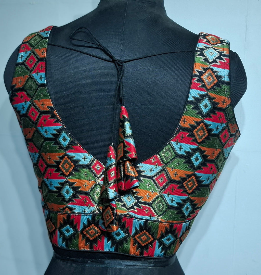 Black Multi Color Woven Patola Pattern Readymade Blouse