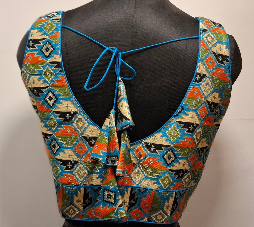 Cobalt Blue Multi Color Weave Patola Readymade Blouse