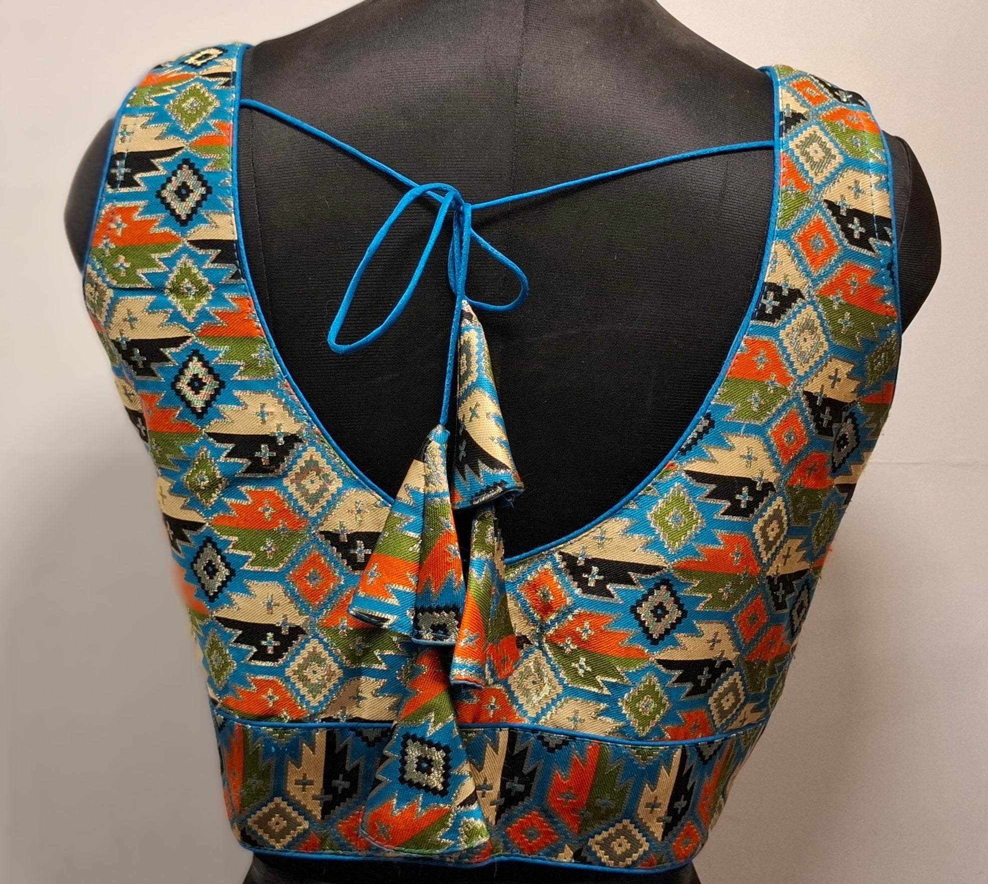 Cobalt Blue Multi Color Weave Patola Readymade Blouse