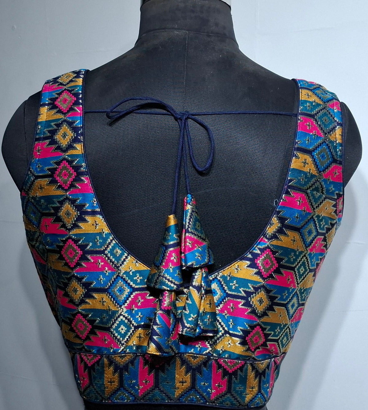 Navy Blue Multi Color Geometric Woven Patola Readymade Blouse