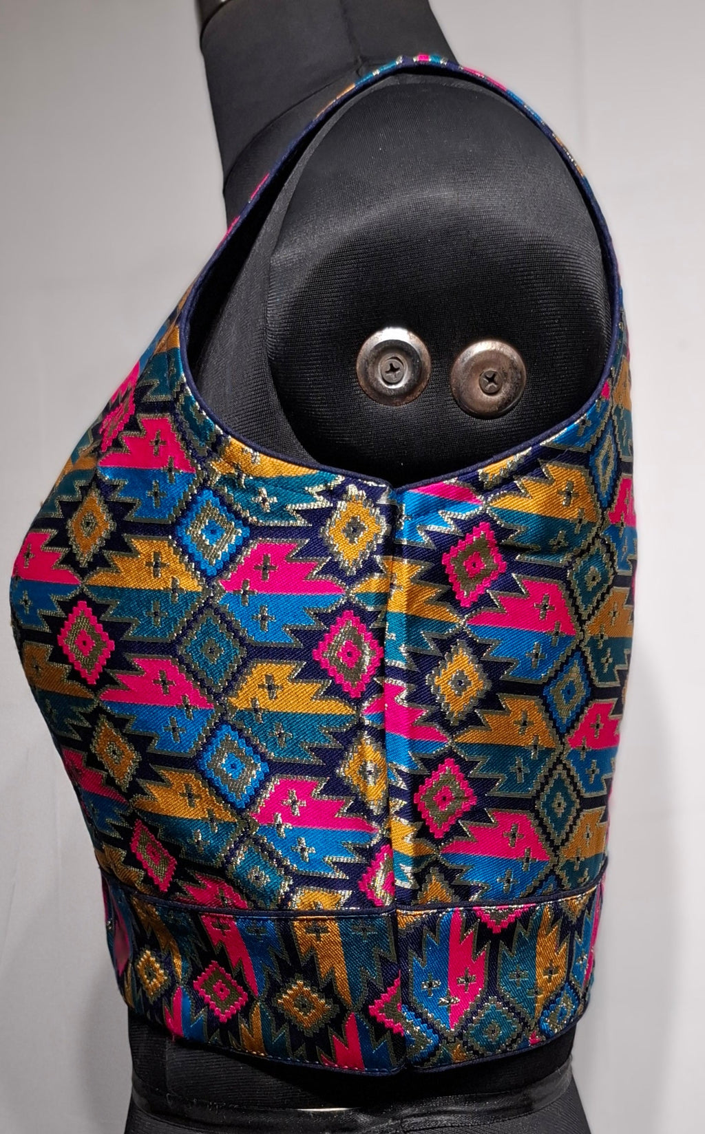 Navy Blue Multi Color Geometric Woven Patola Readymade Blouse