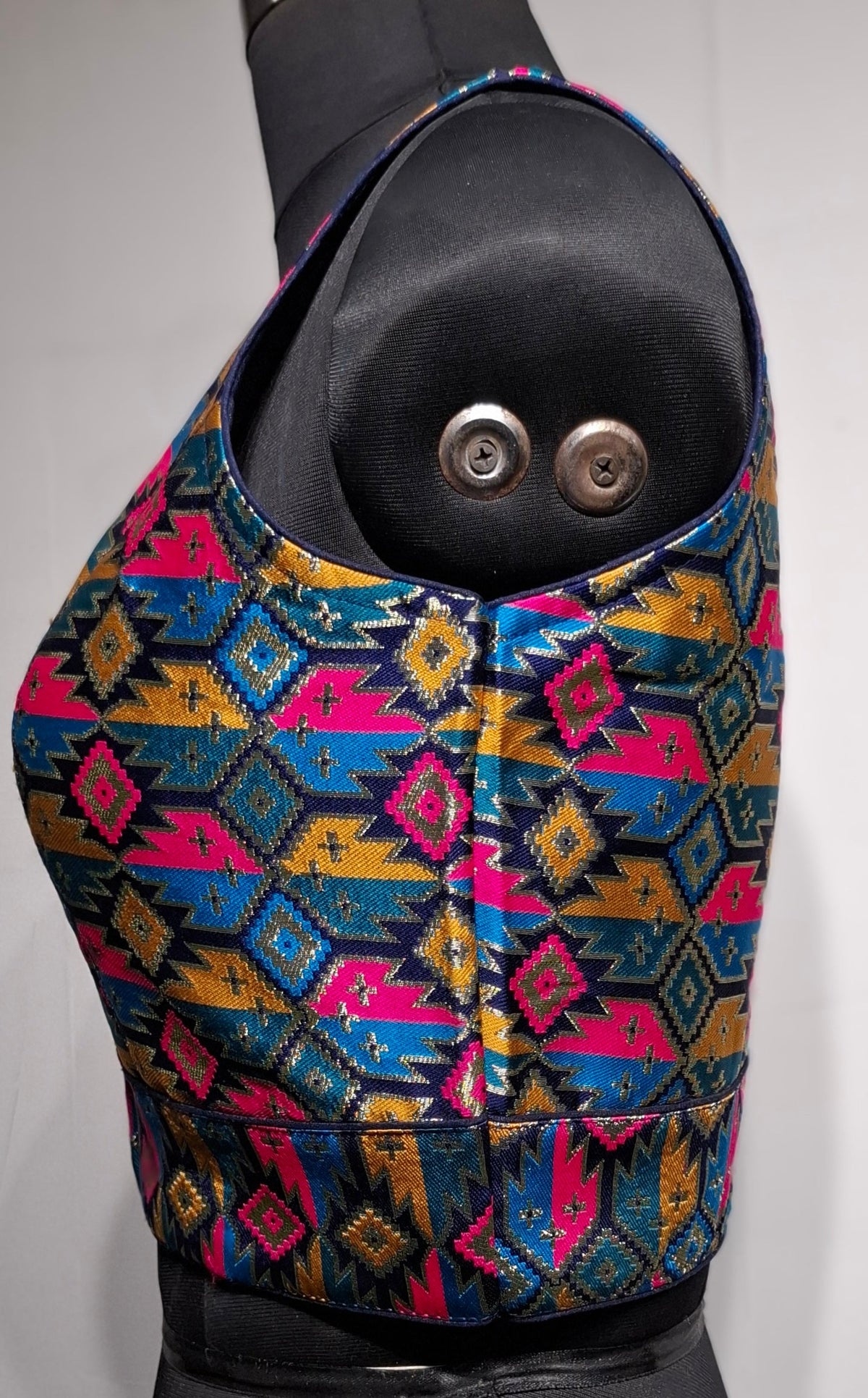 Navy Blue Multi Color Geometric Woven Patola Readymade Blouse