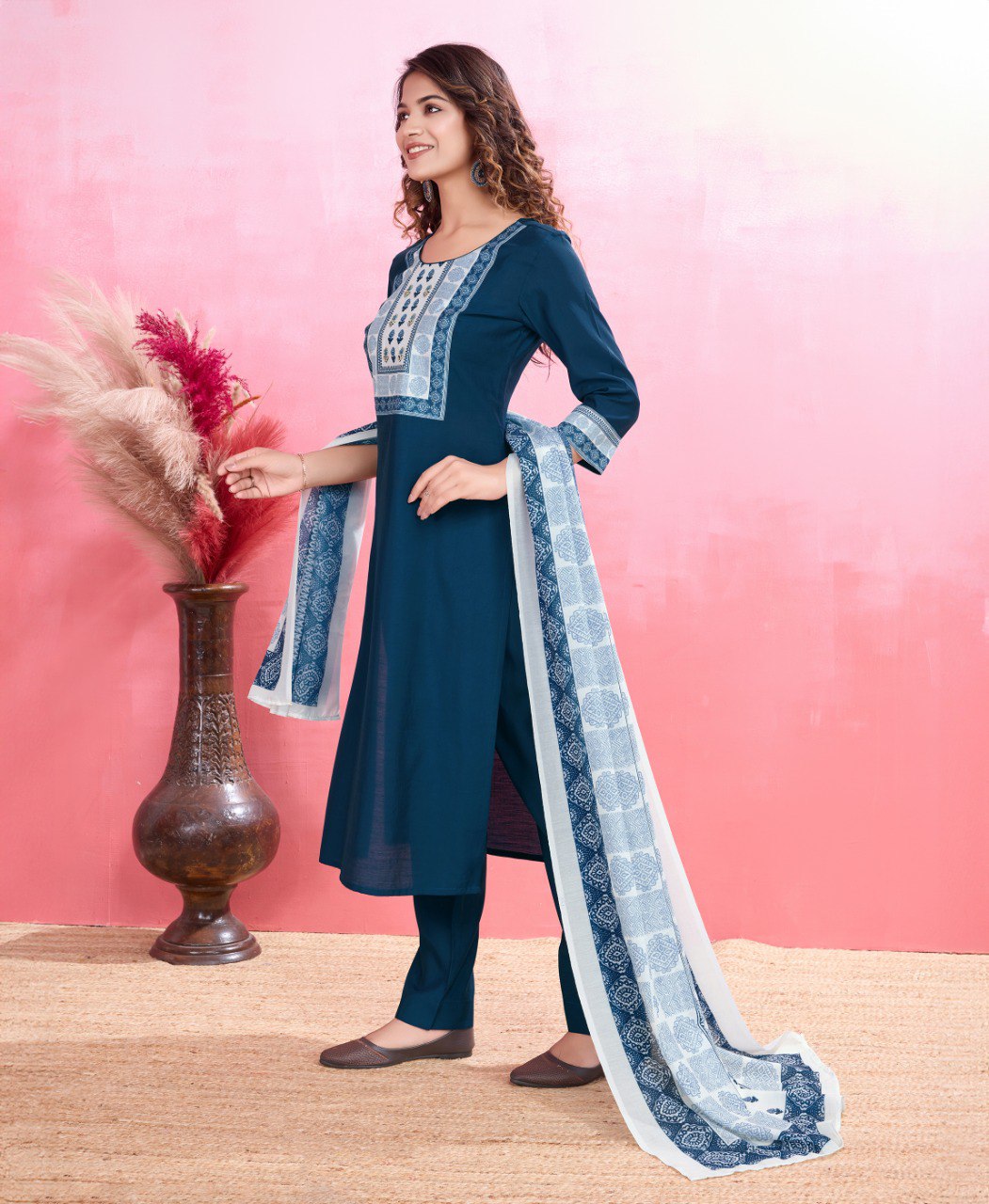 Yellow Viscose Silk Printed Kurta Set for Women
