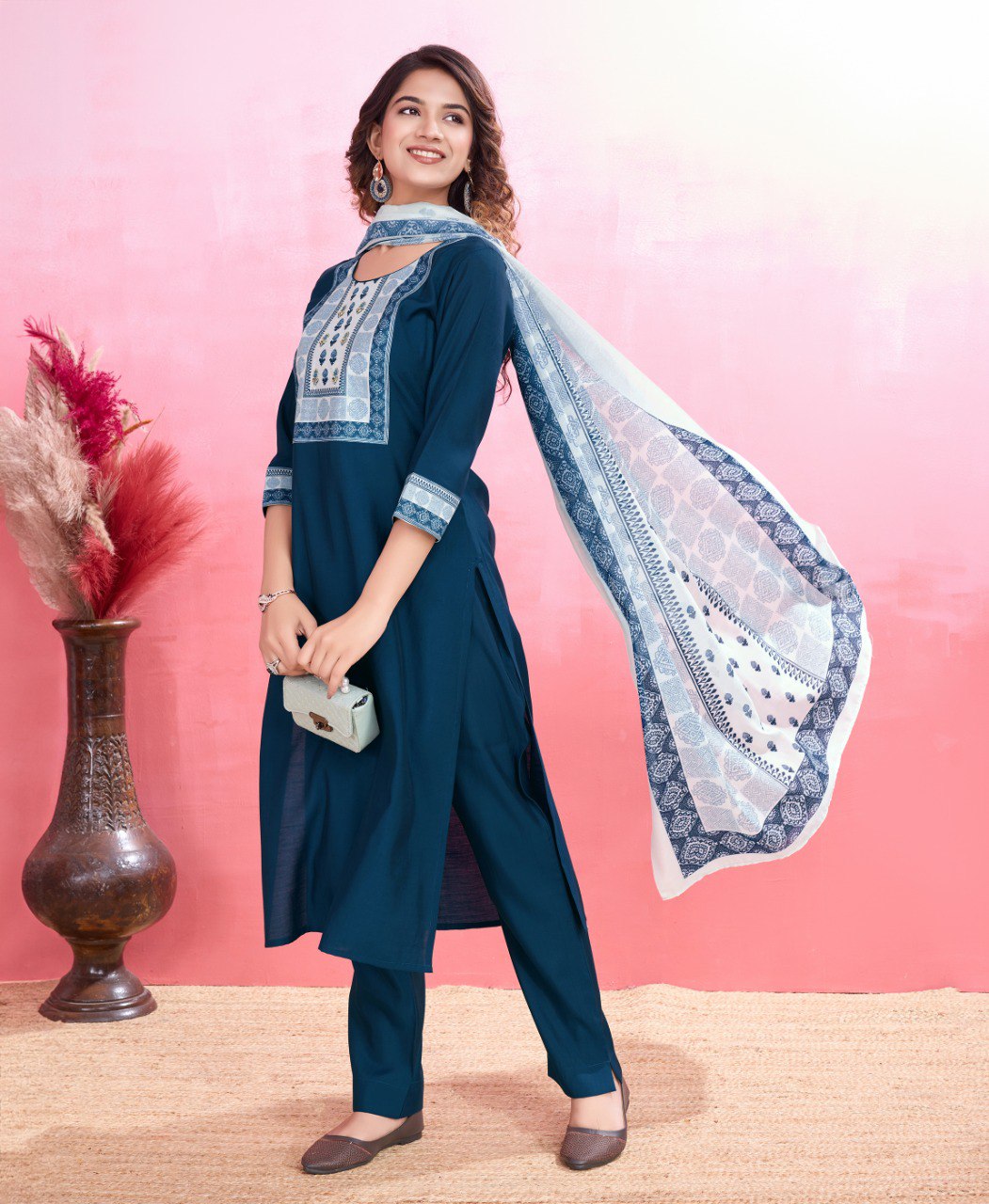 Yellow Viscose Silk Printed Kurta Set for Women