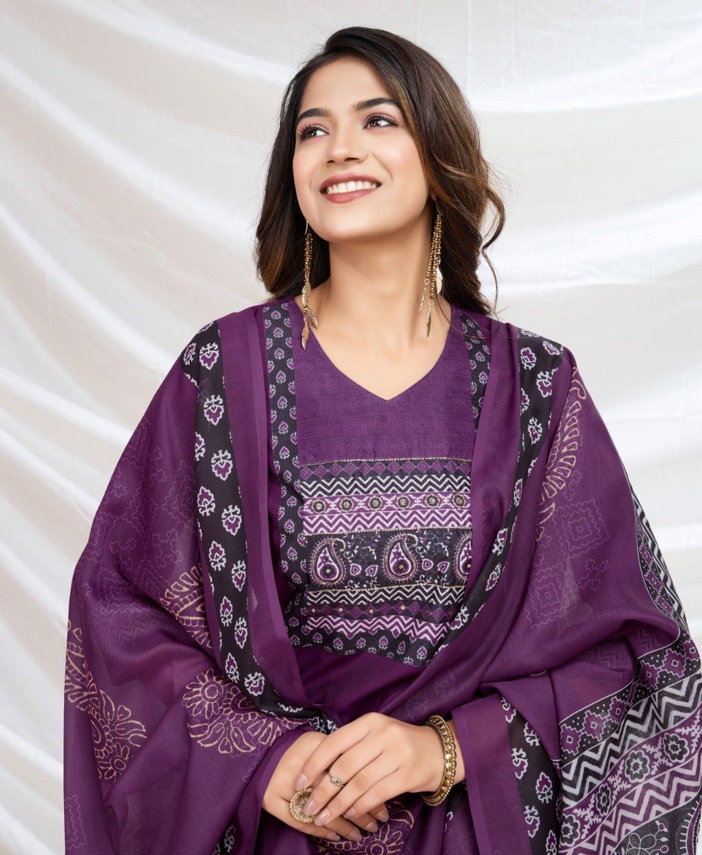 Prazu Fashion Purple Viscose Silk Printed Kurta Set
