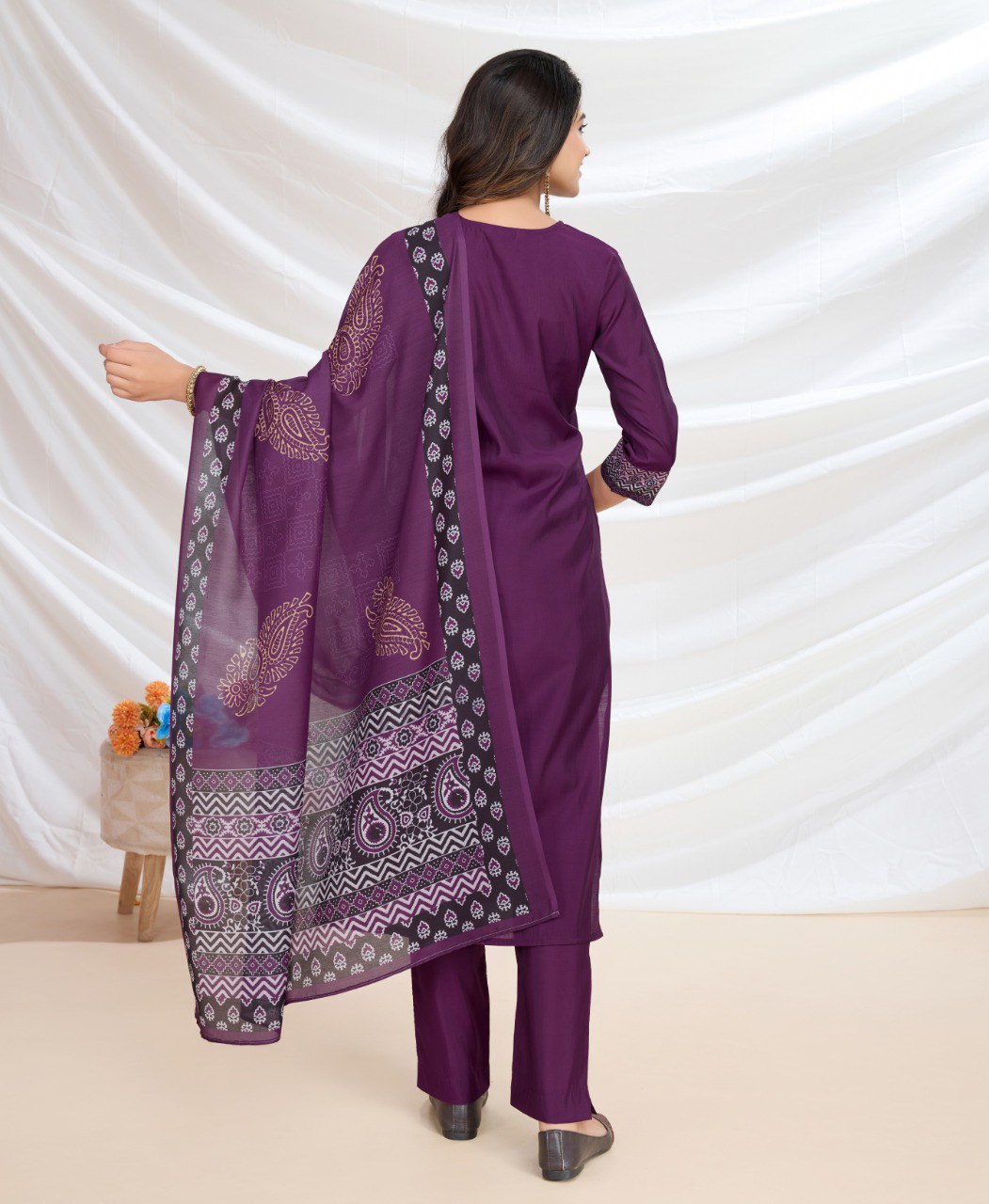Prazu Fashion Purple Viscose Silk Printed Kurta Set