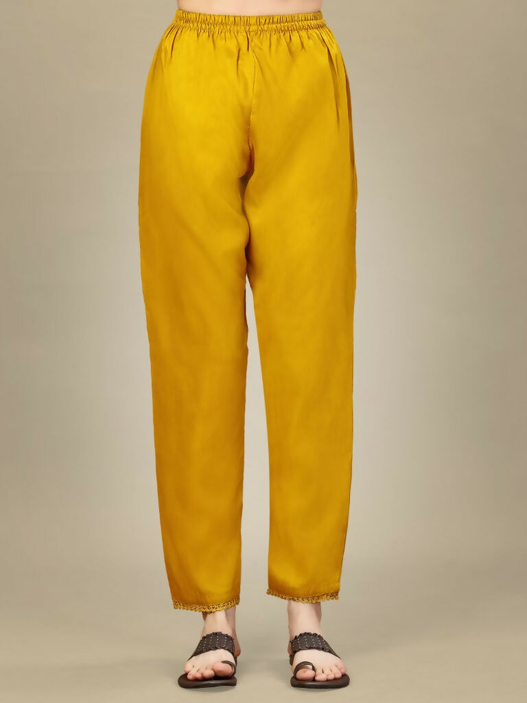 Golden Silk Blend Straight Kurta with Trouser and Dupatta Set