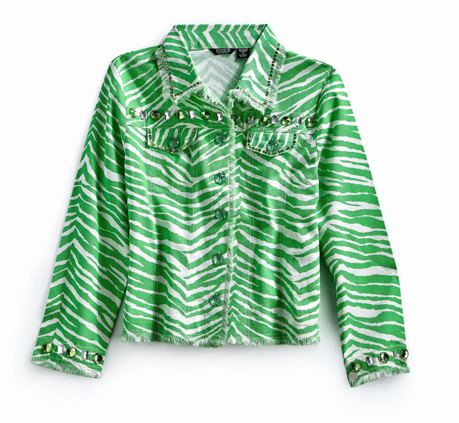 Women's Jewel Trimmed Zebra Print Canvas Jacket