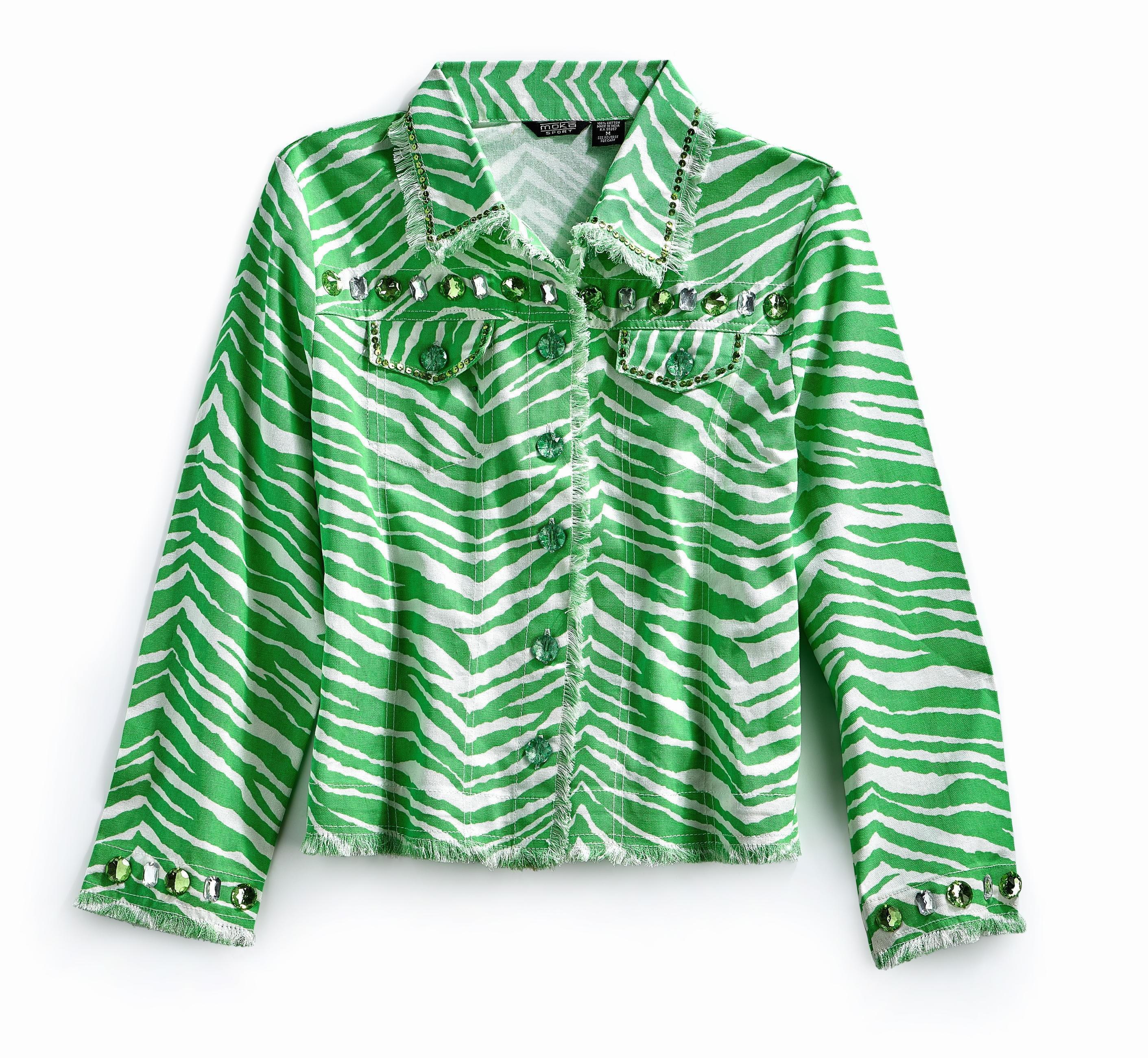 Women's Jewel Trimmed Zebra Print Canvas Jacket