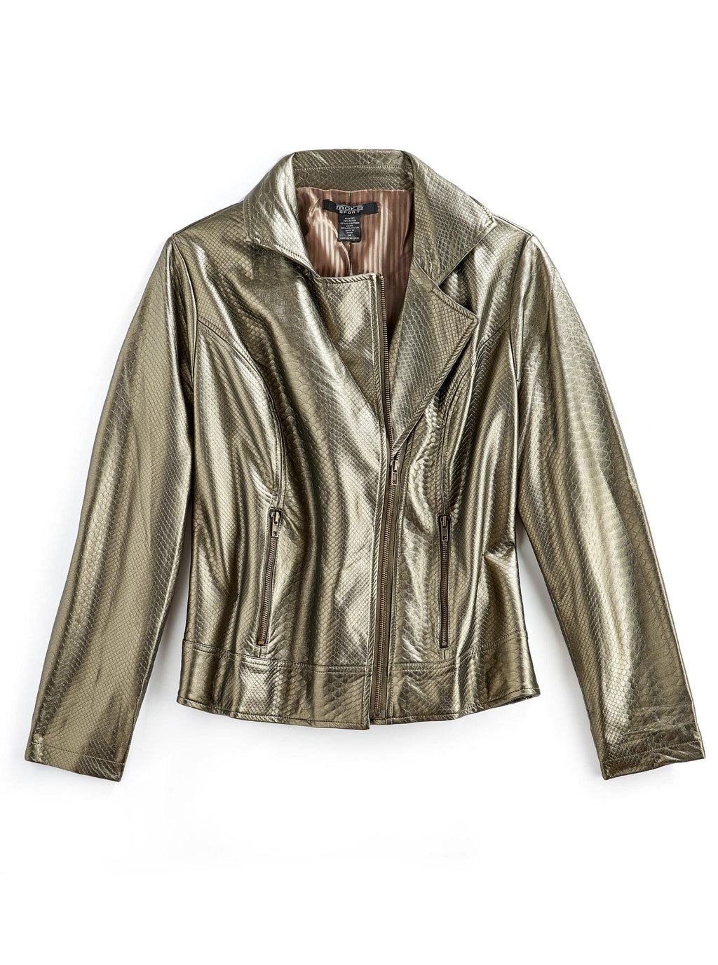 Women's Metallic Snake Pattern Asymmetrical Moto Jacket