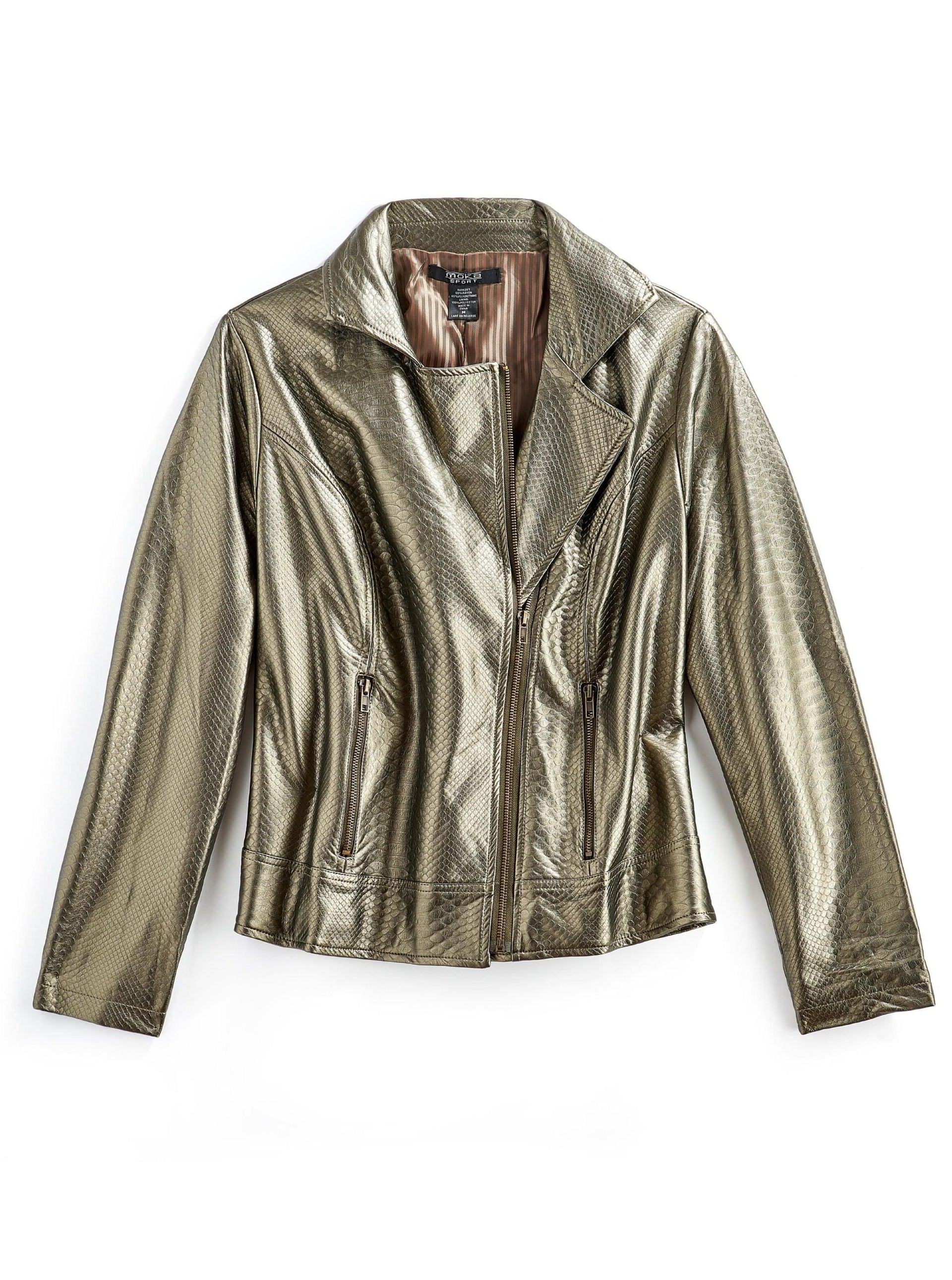 Women's Metallic Snake Pattern Asymmetrical Moto Jacket
