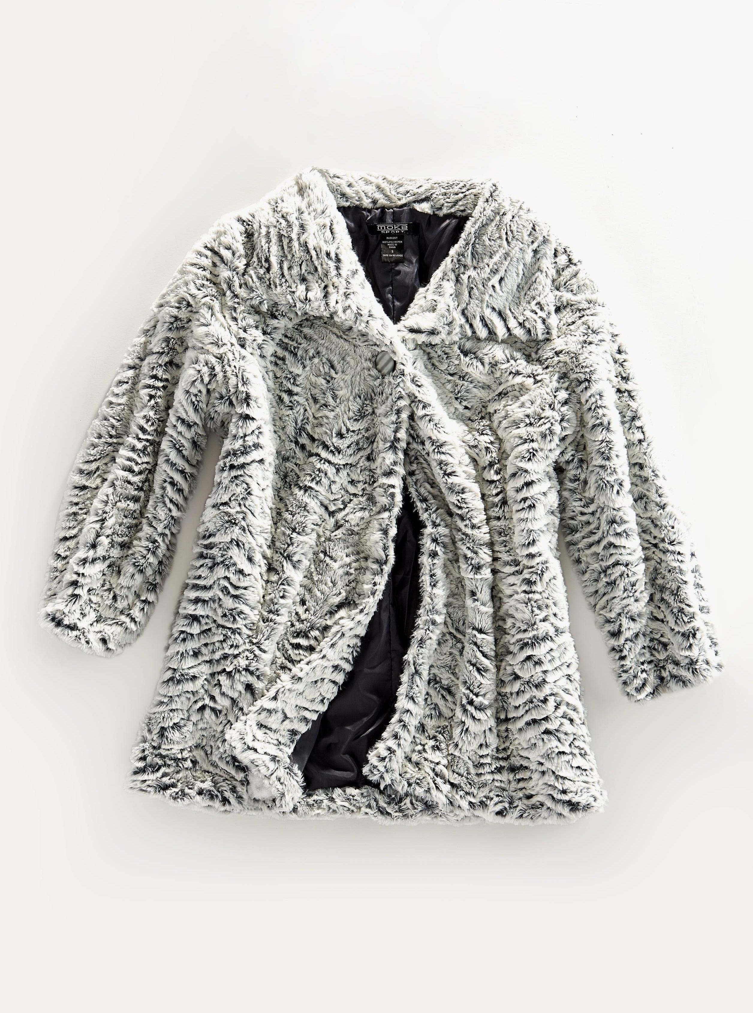 Women's Faux Fur Lined Swing Jacket - Modern Animal Print Coat