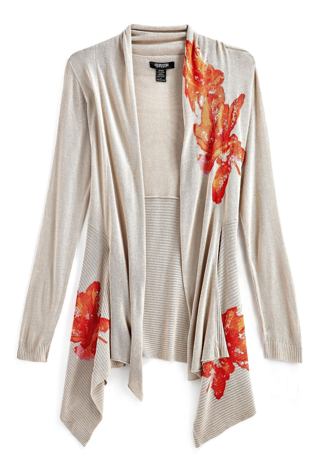 Women's Long Floral Embellished Open Front Cardigan