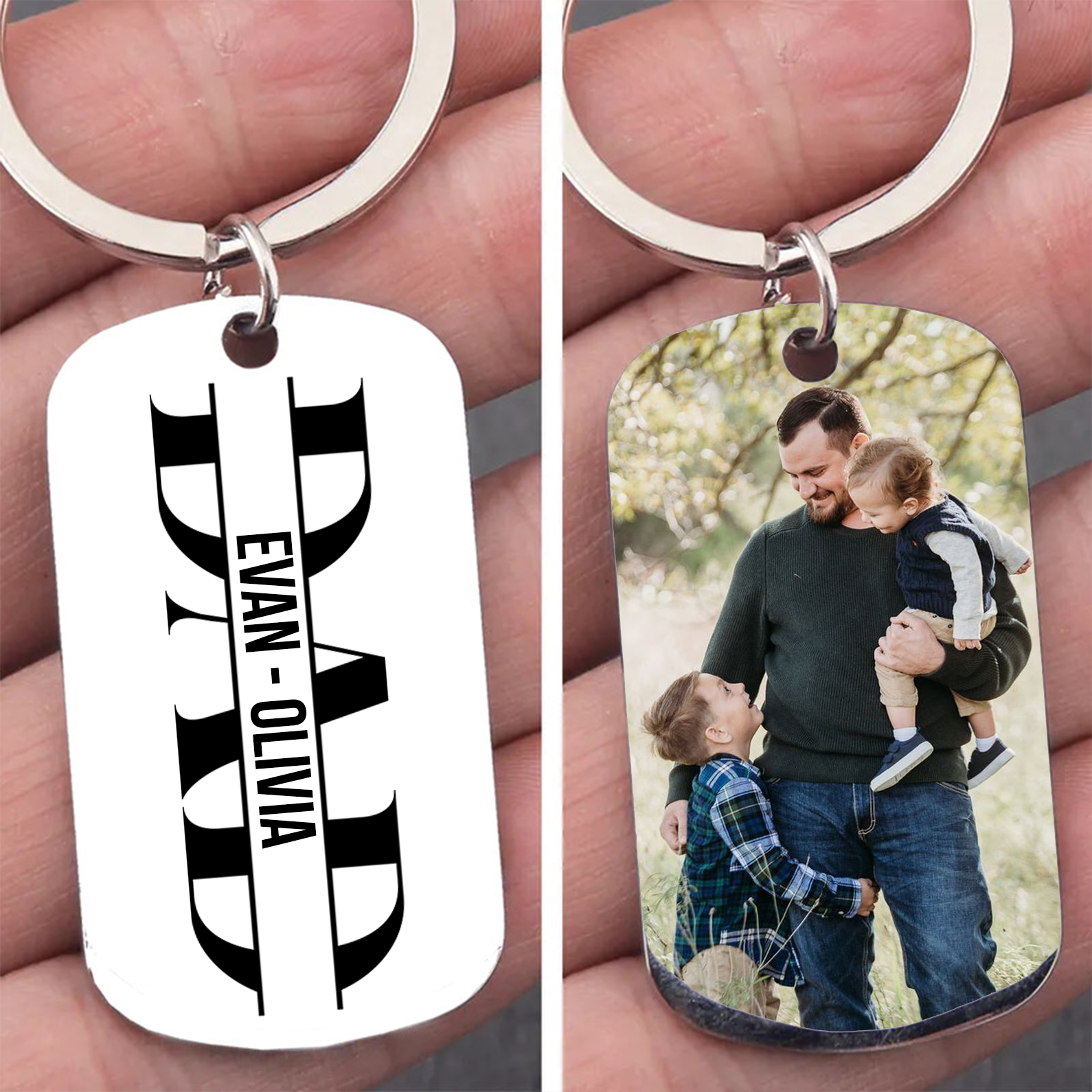 Personalized Dad Split Name Photo Keychain | Personalized Father's Day Gift, Daddy Keychain, Dad and Kid Keepsake 682270