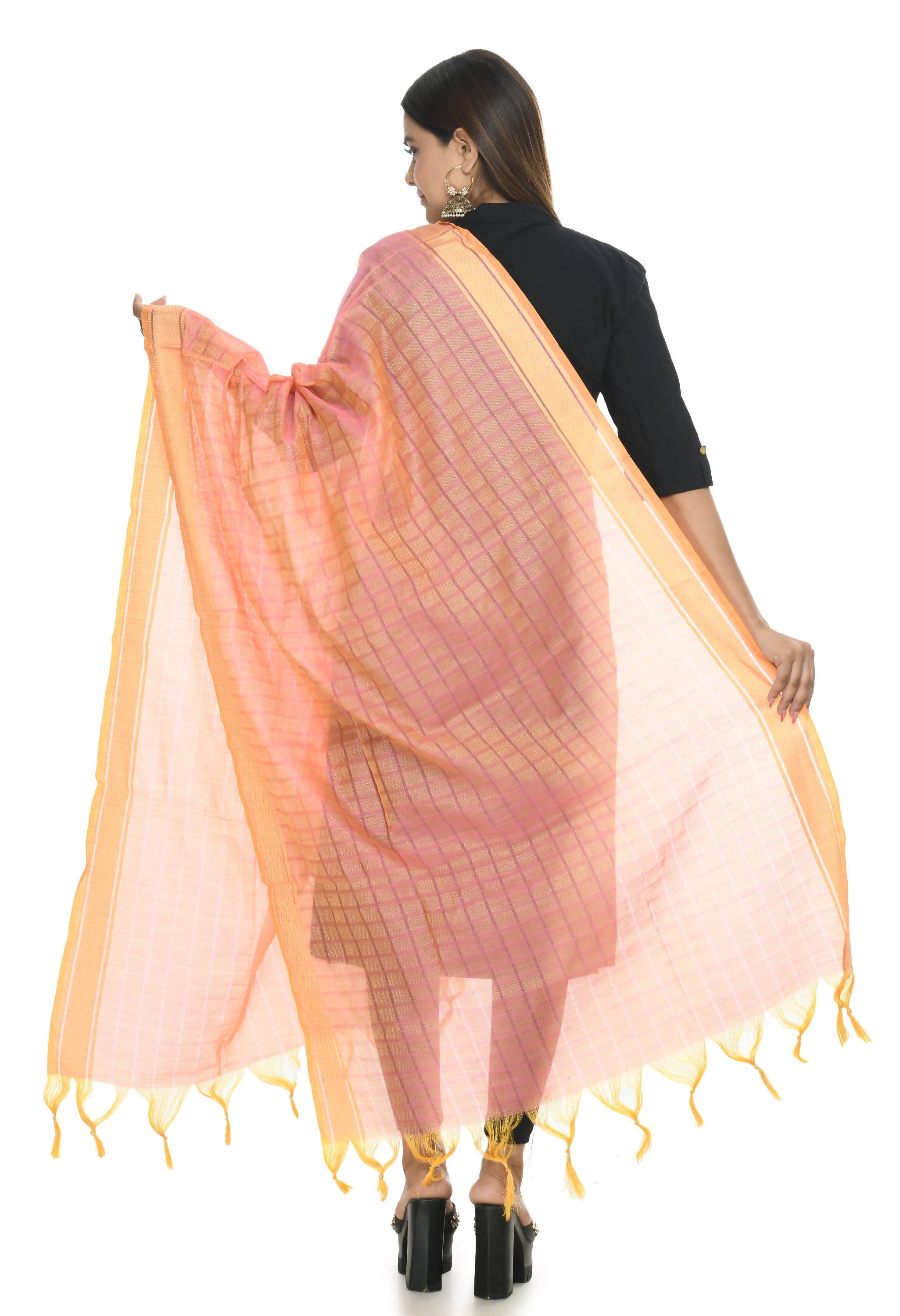 Peach Handloom Cotton Dupatta - Soft Breathable Ethnic Scarf