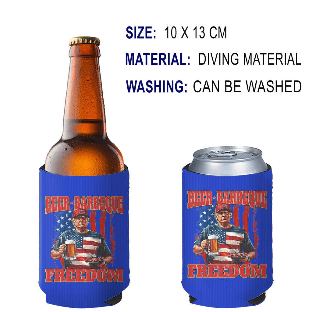 Beer BBQ Freedom Can Cooler | President Trump Can Holder | 4th Of July Can Sleeve For Drinks 682466 - GOP