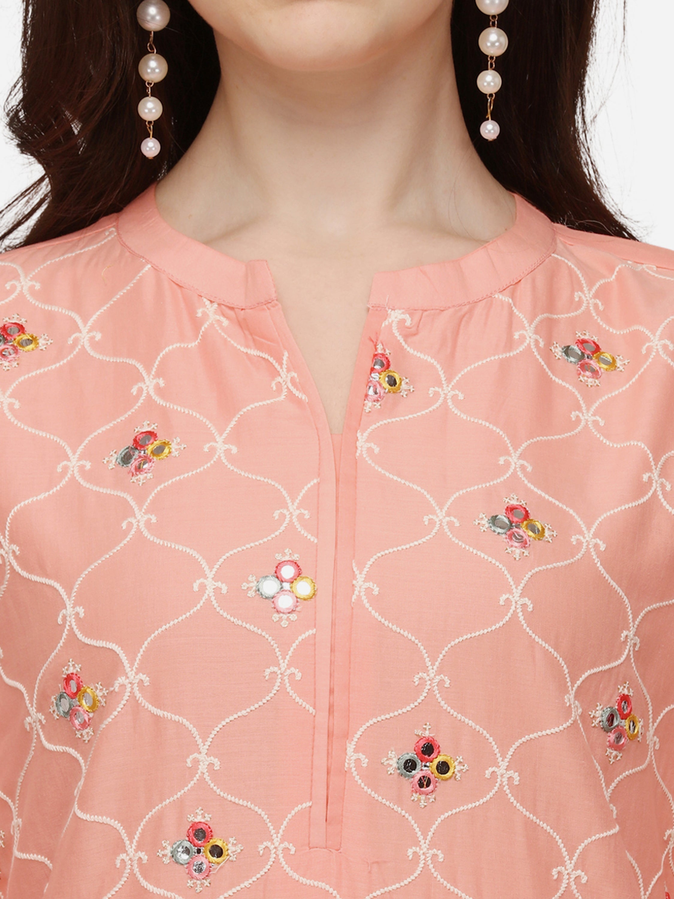 Multicolor Lucknawi Embroidered Kurta Set with Pant and Dupatta