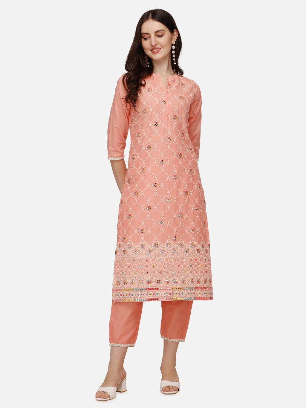 Multicolor Lucknawi Embroidered Kurta Set with Pant and Dupatta