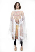 White organza dupatta adorned with delicate gota flower embellishments