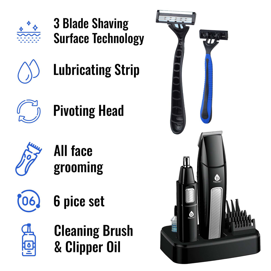 Mario Lopez Ultimate Grooming Set – 10-Piece Hair, Beard & Body Grooming Kit + Disposable Razors