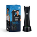 Mario Lopez wireless body hair trimmer and shaver in black with charging base and accessories