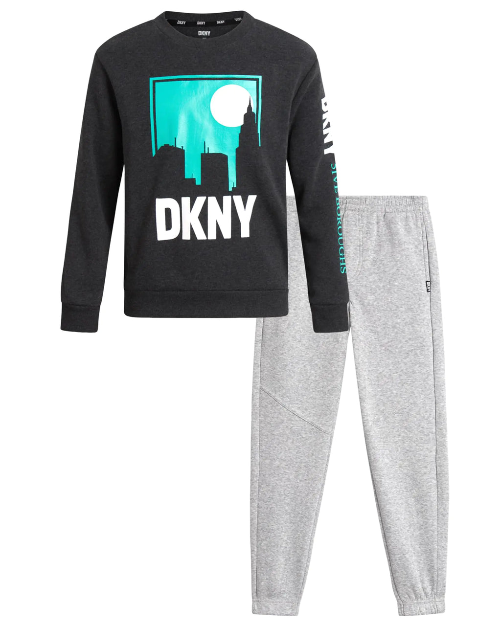 DKNY Boys Active Joggers Set - 2 Piece Ultra Soft Fleece Pullover Hoodie Sweatshirt and Jogger Sweatpants for Boys (4-12) Size 8 Dark Grey Heather