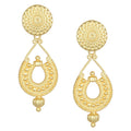 A pair of intricate handcrafted matte gold brass earrings for women